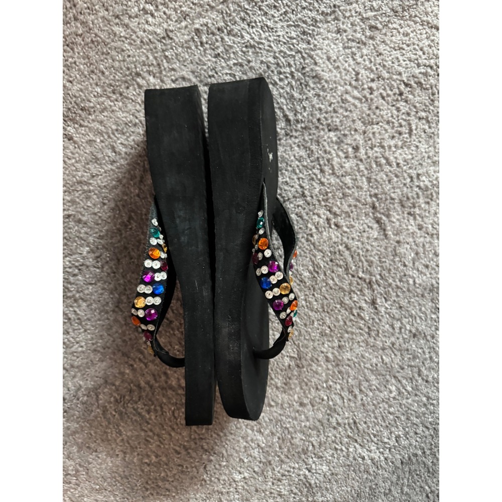 Yellow Box Ocarina Black Platform Flip Flops Multi Color Rhinestone Wedge Size 9 - Picture 6 of 6